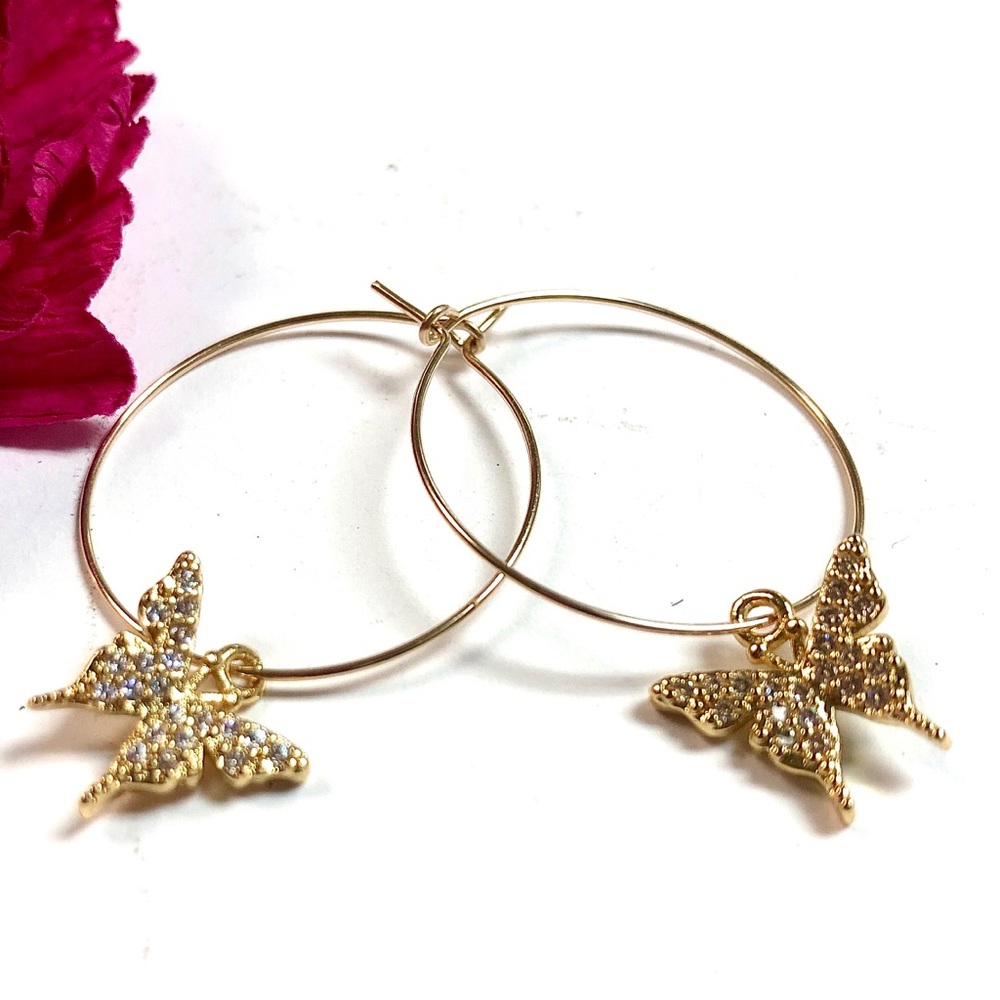 Butterfly Earrings, Hoops, Dragonfly, Insect, Bee